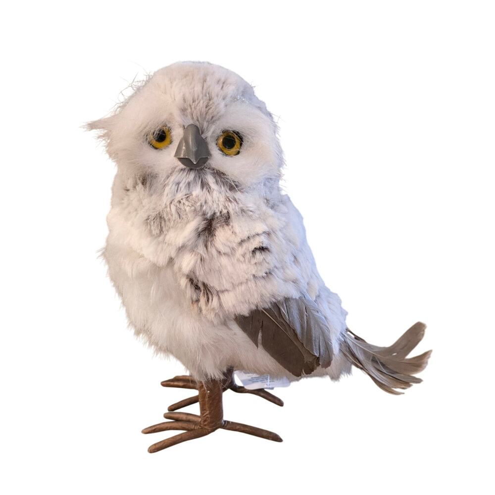 RAZ Imports Holiday Furry White Downy Owl Bird Decoration‎ Figurine NWT